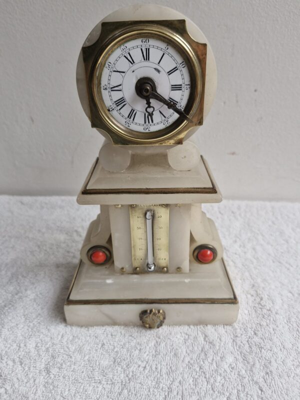 Antiek bureauklokje met thermometer